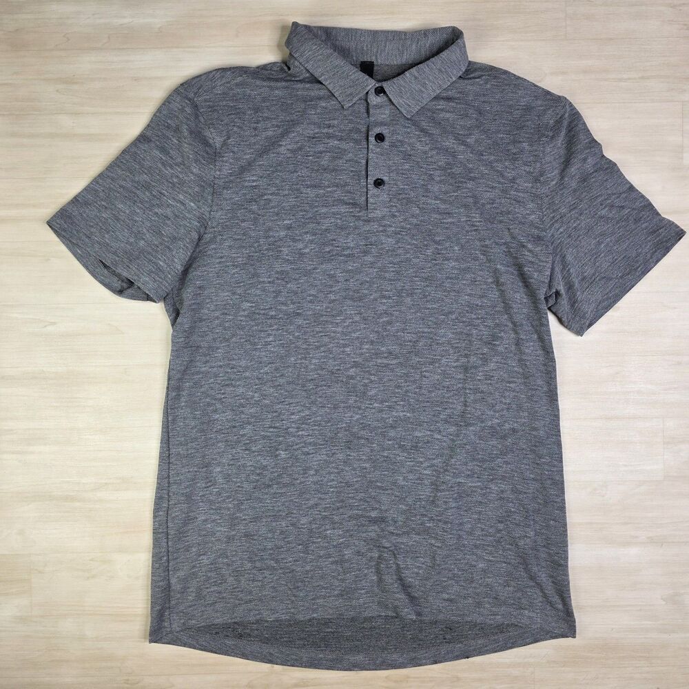 Lululemon Performance Polo Men’s Size Large Gray Knit‎ Tech Short Sleeve Golf